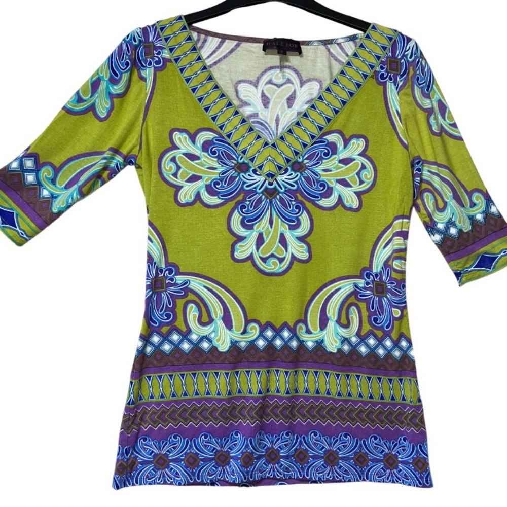 Hale Bob Vibrant Multicolor V-Neck Women's Top